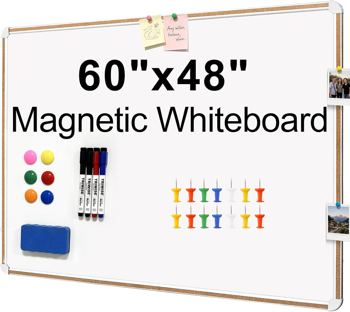 Large Magnetic White Board for Wall,Aluminum & Cork Strip Frame Whiteboar...