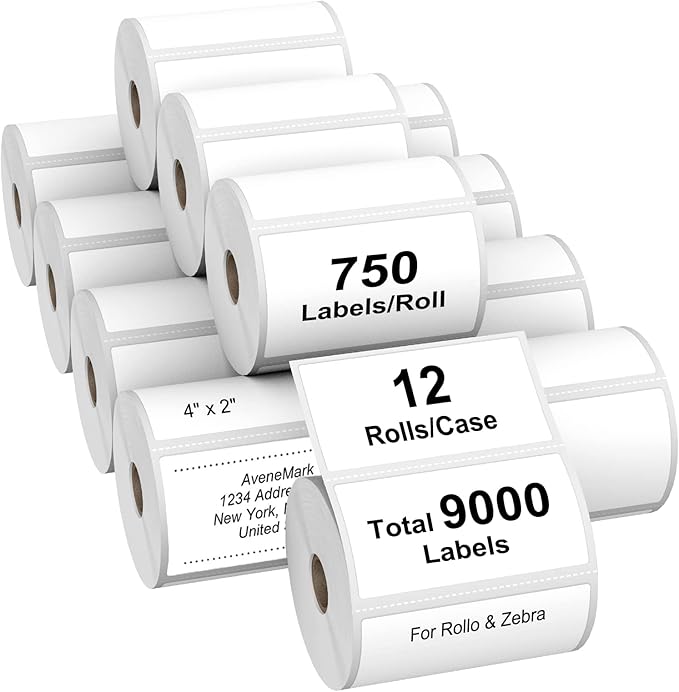 AveneMark 12 Rolls 4" x 2" Direct Thermal Labels by AveneMark