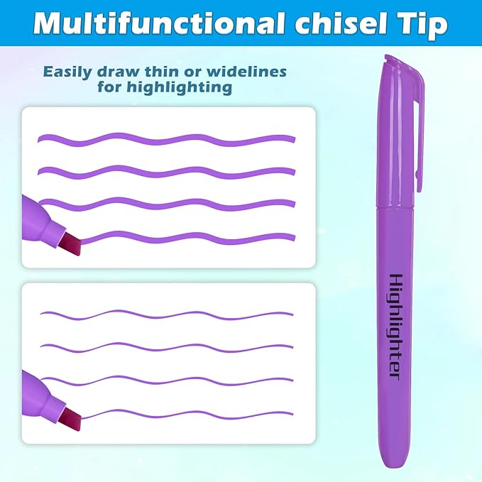 Duchong Highlighters, 30 Packs Purple Highlighter Bright Colors Bulk, Chisel - Image 2