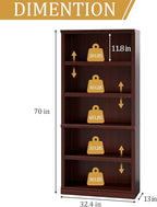 blini 5-Shelf Tall Bookcase Wooden Bookshelves 33in Wide Floor Standing Display - Image 2