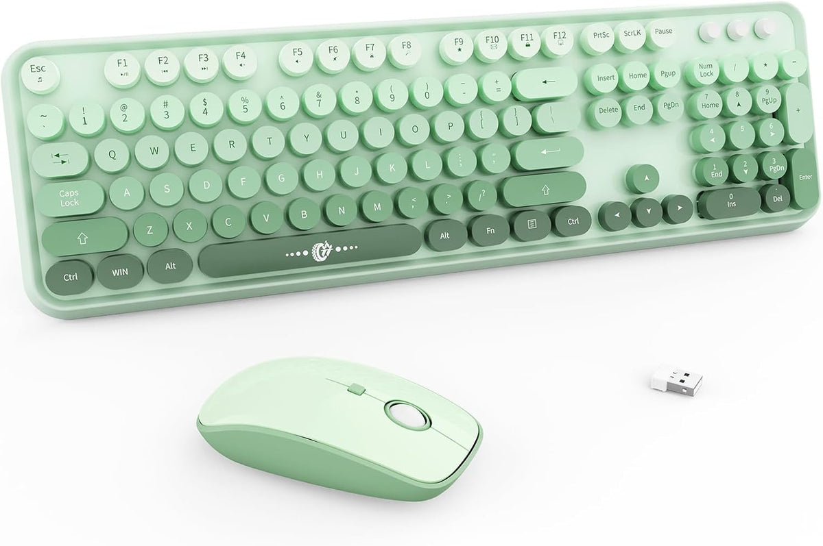 FOPETT Wireless Keyboard and Mouse Combo - 2.4G Full-Sized Cute Colorful Mous...