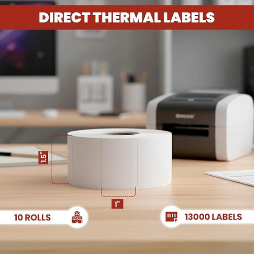 1 1/2" × 1" Direct Thermal Printer Labels, 10 Rolls, 000 Matte White Thermal - Image 2