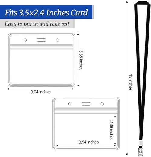 100 Pcs Clear Horizontal Badge Id Card and 100 Pcs Lanyard, Reusable Lanyards - Image 2