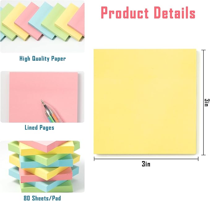 HappyHapi Sticky Notes 3x3 Inches Bulk 36 Pack 3600 Sheets Colored Self-Stick - Image 2