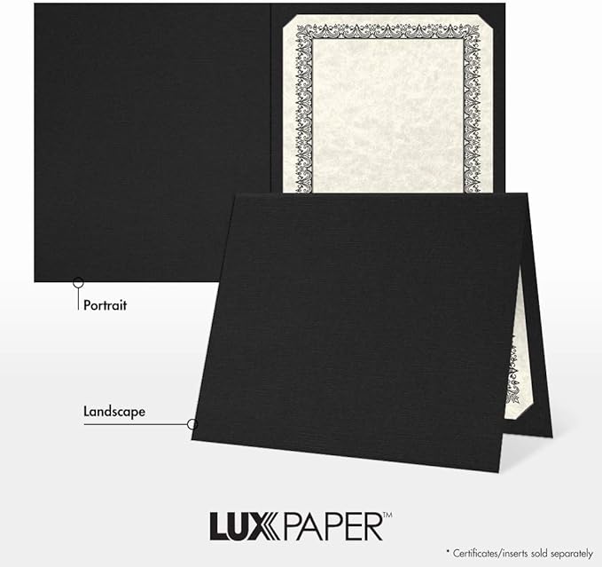 LUXPaper 9.5" x 12" Certificate Holders | Black Linen | 100lb. Cover | 250 Qty - Image 5
