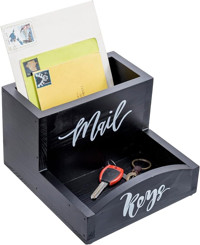 MyGift Urban Modern Mail Holder and Key Organizer Tray in Black Stained Solid by MyGiftHome