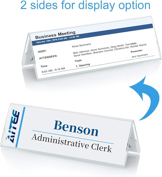 Acrylic 12 Pack Name Plates for Desks, AITEE 3x8.5 Clear Tent Name Plate - Image 3