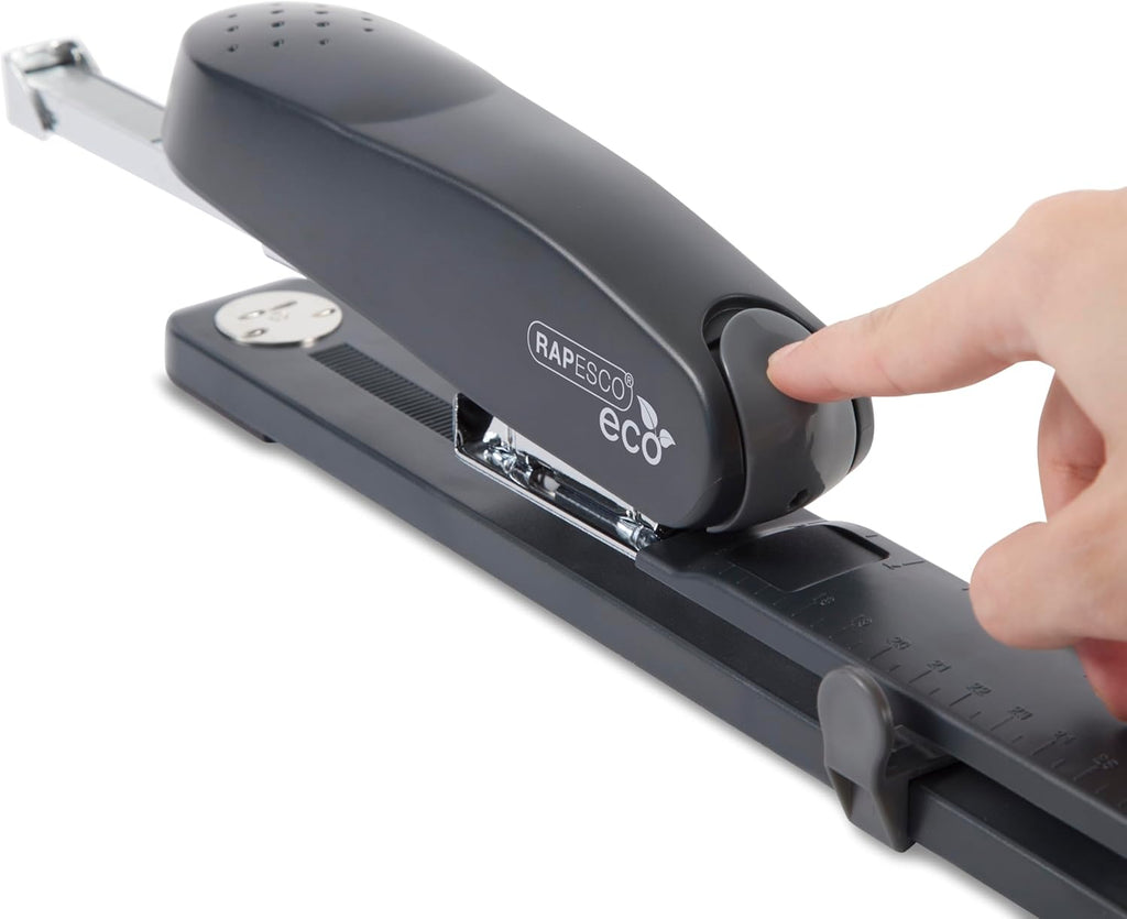 Rapesco 1480 ECO 790 Long Arm Stapler, 50 Sheet Capacity, Charcoal | Heavy-Duty All-Metal Chassis, Includes 2000 Staples, Rotating Anvil for Pinning, Adjustable Paper Guide, for Office