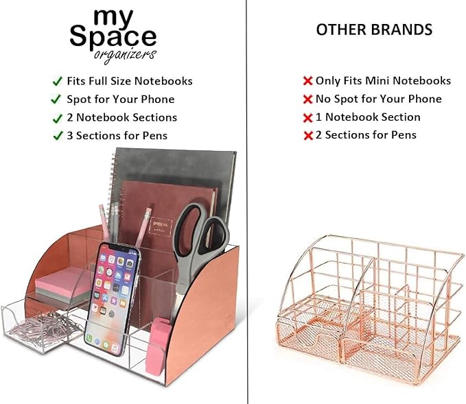My Space Organizers Rose Gold Desk Organizer, 9 Compartments, Office Supplies - Image 5