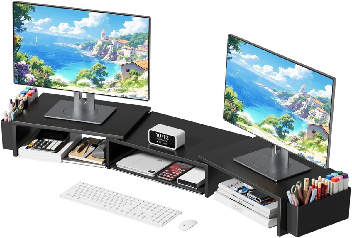 AUPSEN Dual Monitor Stand Riser with 2 Pen Holders, Desk Organizer, Black