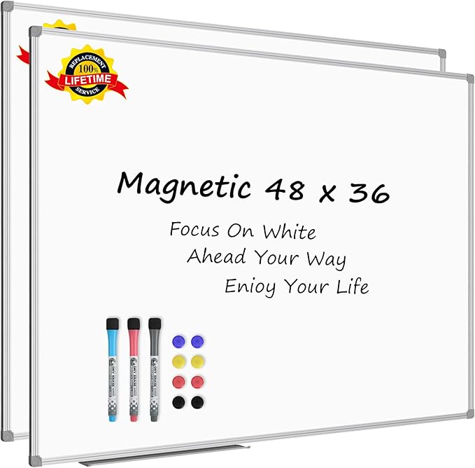 Lockways 48 x 36 Inch White Board 2 Pack | 4 x 3 Dry Erase Boards Magnetic by Lockways