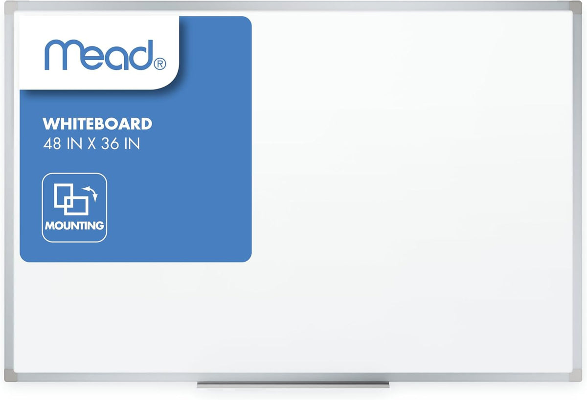 Mead Dry Erase Board 48" x 36" Non-Magnetic Whiteboard For Wall, 4&...