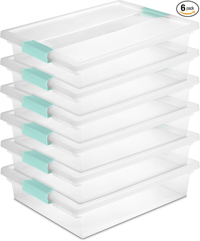Sterilite 6-Pack Clip Box, Stackable Clear Plastic Bins by Sterilite