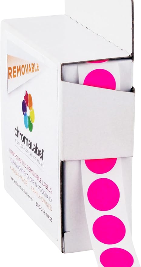 ChromaLabel 1/2 Inch Round Colored Stickers, High Visibility Removable Sticky by ChromaLabel