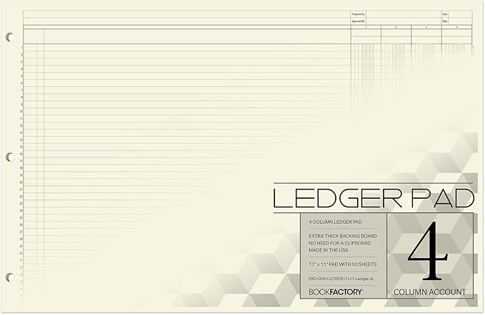 BookFactory Ledger Pad/Large 4 Column Accounting Ledger Columnar Pads by BookFactory