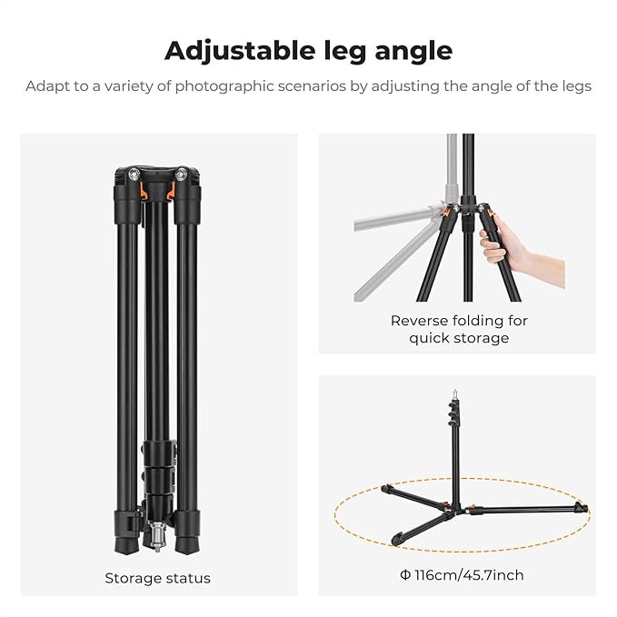 K&F CONCEPT Extendable Photography Stand, Adjustable 6.56ft/78.7"/2M Aluminum - Image 6
