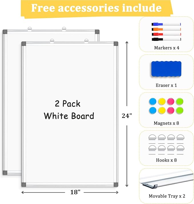 AMUSIGHT 2 Pack Double-Sided Magnetic Whiteboard, Aluminum Frame White Board - Image 4