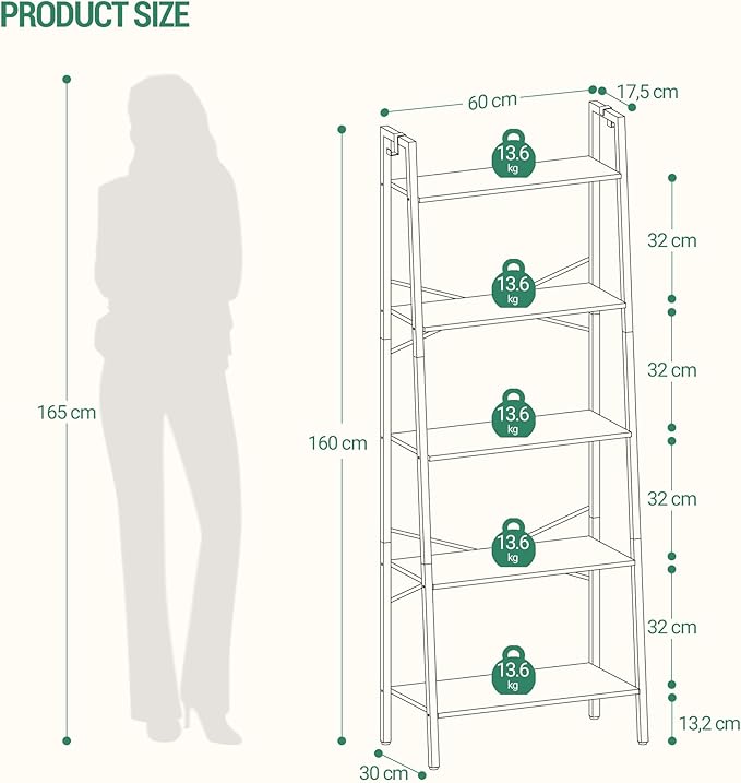 Hzuaneri Ladder Shelf, Bookshelf Bookcase, Freestanding Corner Storage Shelve - Image 2