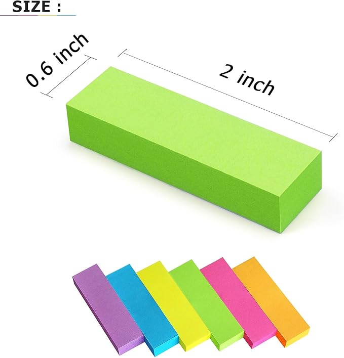 30 Pads 0.6x2 Inch Sticky Notes Flags Tabs Page Markers 6 Bright Color Sticky - Image 2