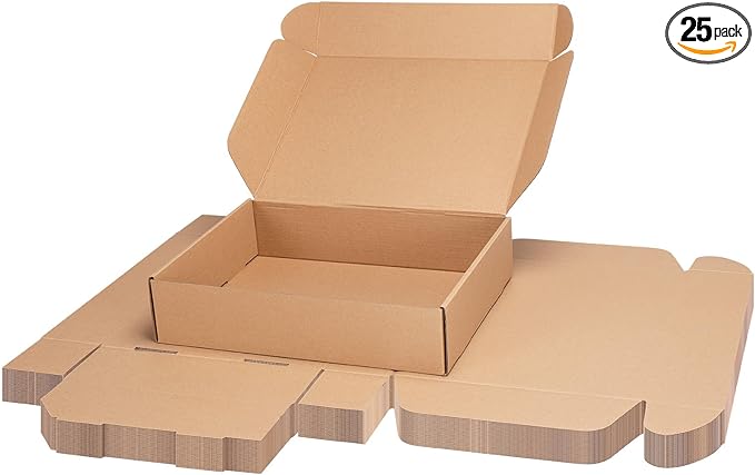 PHAREGE 13x10x3 inch Shipping Boxes Bulk 25 Pack Brown, Tab Lock Tuck Top by PHAREGE
