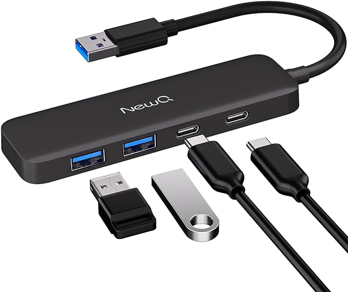 Dual USB C USB A 3.0 Hub: USB Hub 4 Ports by NewQ