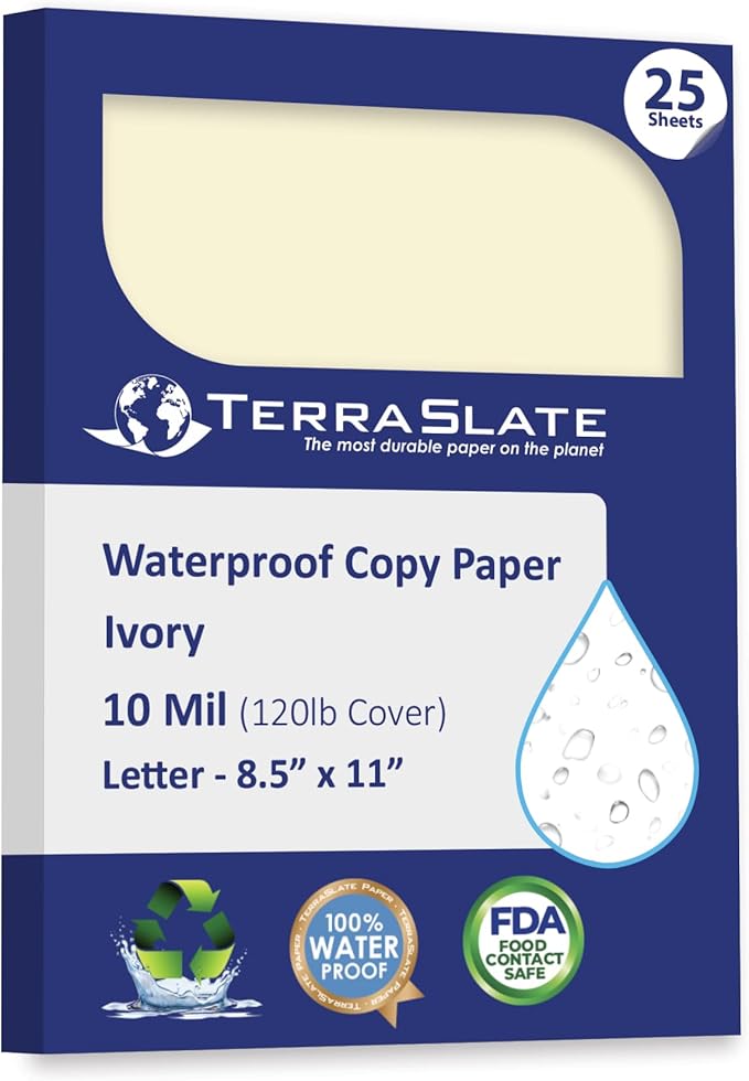 TerraSlate Waterproof Paper, Rip-Proof Colored Paper, 25 Sheets, 10 Mil by TerraSlate
