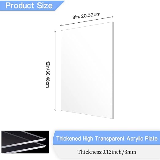 4 Pack 8x12 Inch Acrylic Sheet 1/8" Thick, Cast Acrylic Sheet, - Image 2