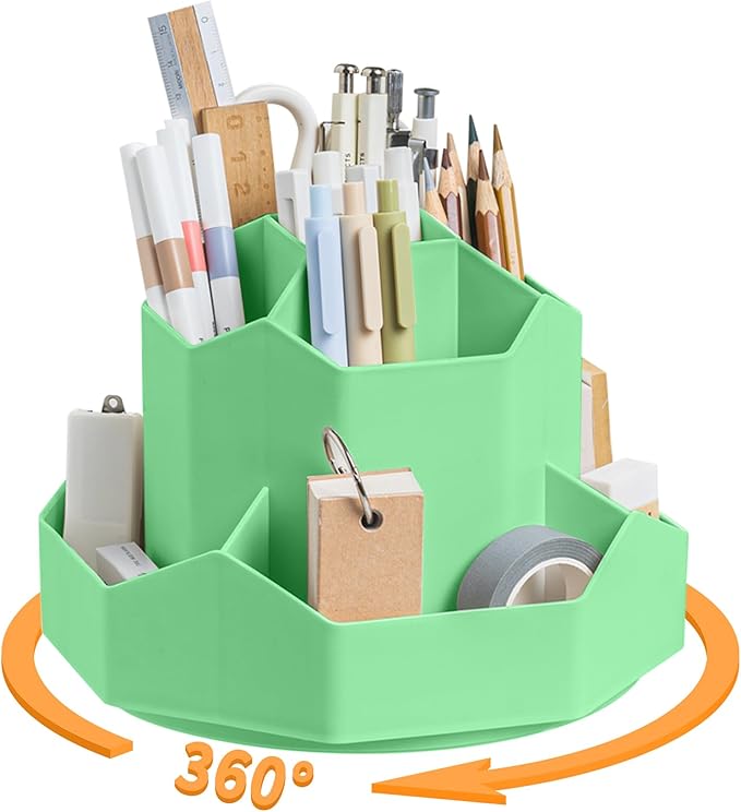 Pencil Pen Holder for Desk, 9 Slots 360 Degree Rotating Desk Organizers by Cayxenful