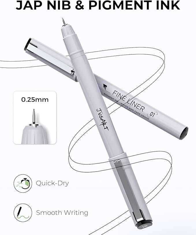 JusArt Fineliner Pens, 0.25mm Ultra Fine Point Pens 01, No Bleed, Waterproof - Image 2