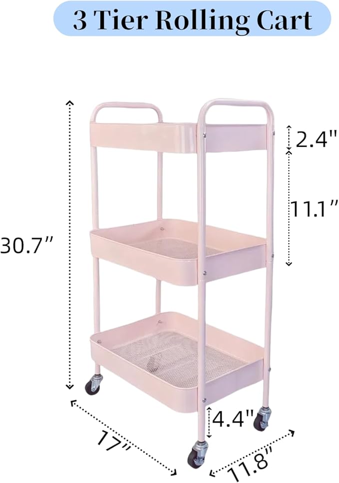 LIWNYRK 3 Tier Pink Rolling Cart - Image 7