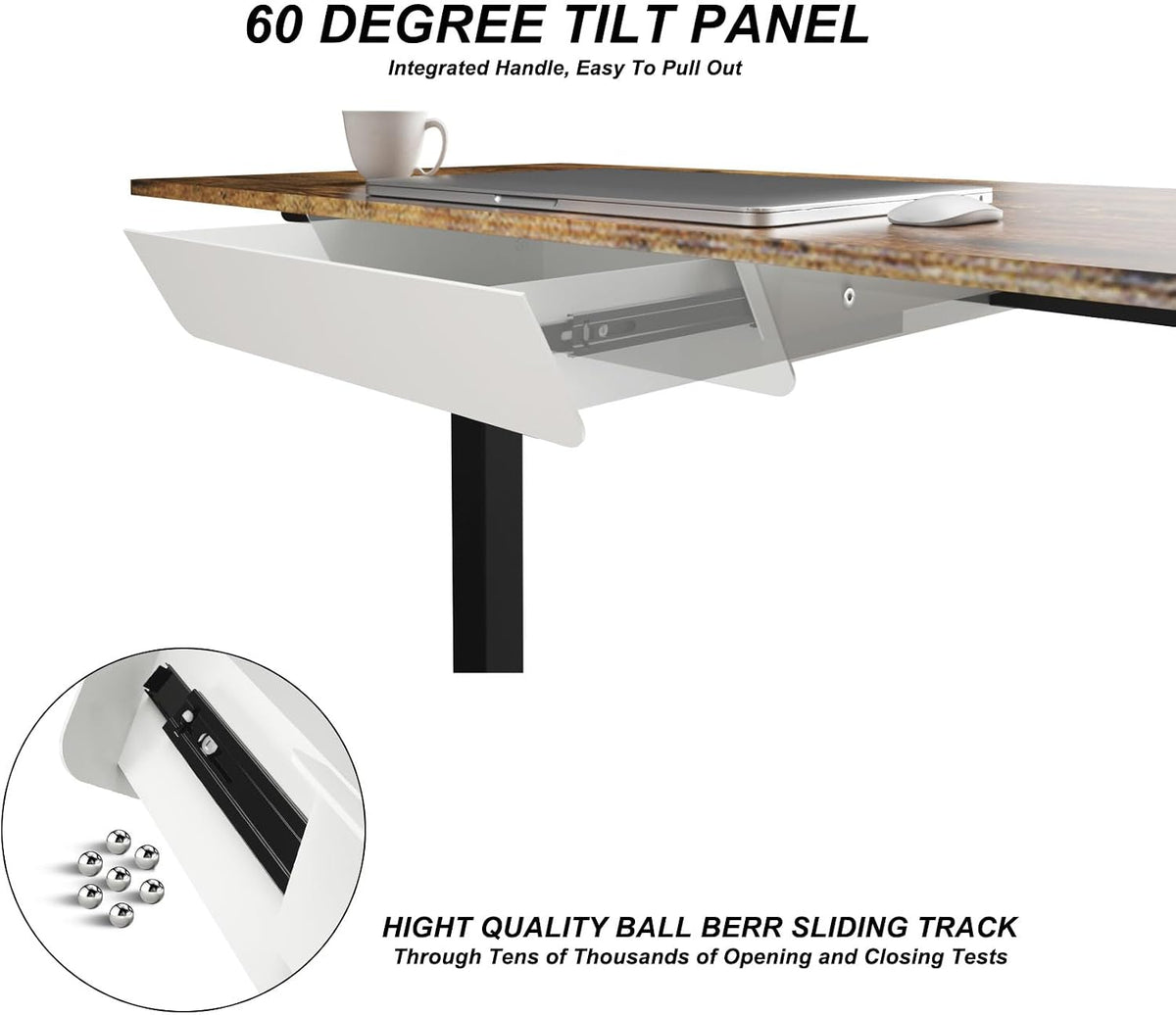 White Under Desk Mounted Sliding Drawer with 60 Degree Tilt Panel to pull out...
