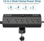 Desk Clamp Power Strip 2 USB C Desktop Mount Outlet Charging Station, 10FT - Image 2