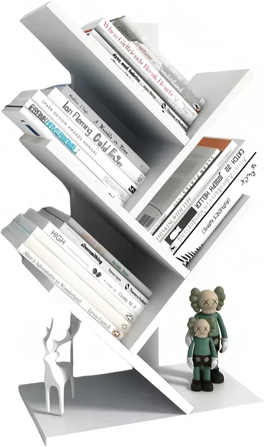Small Bookshelf for Desk Decor, 5-Tier White Wood desktop bookshelf