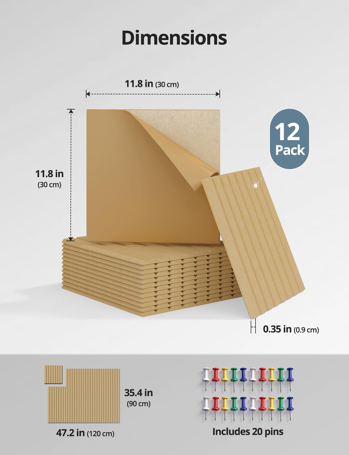 Kuchoow Large Felt Bulletin Board Cork Tiles for Wall Office Decor Brown Memo...