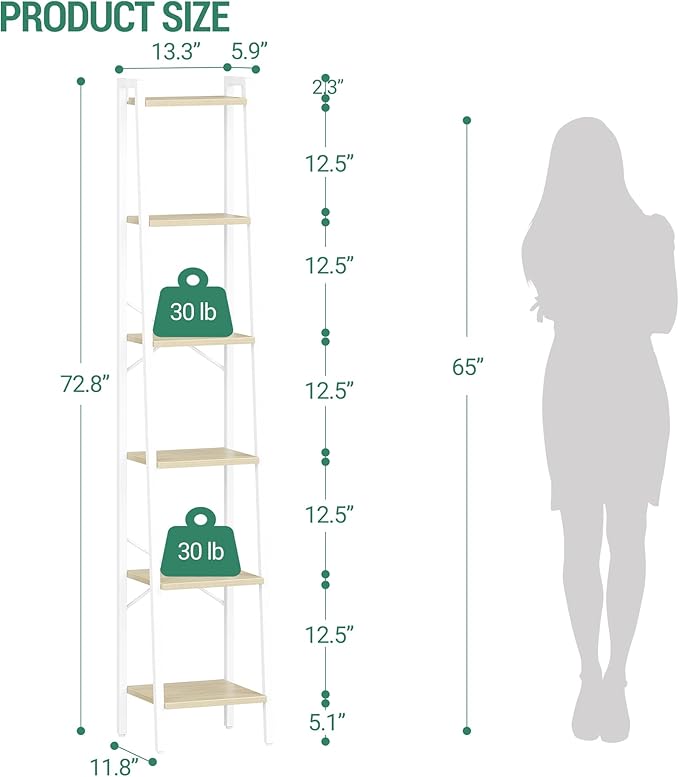 Hzuaneri Ladder Shelf, Bookshelf Bookcase, Freestanding Corner Storage Shelve - Image 2