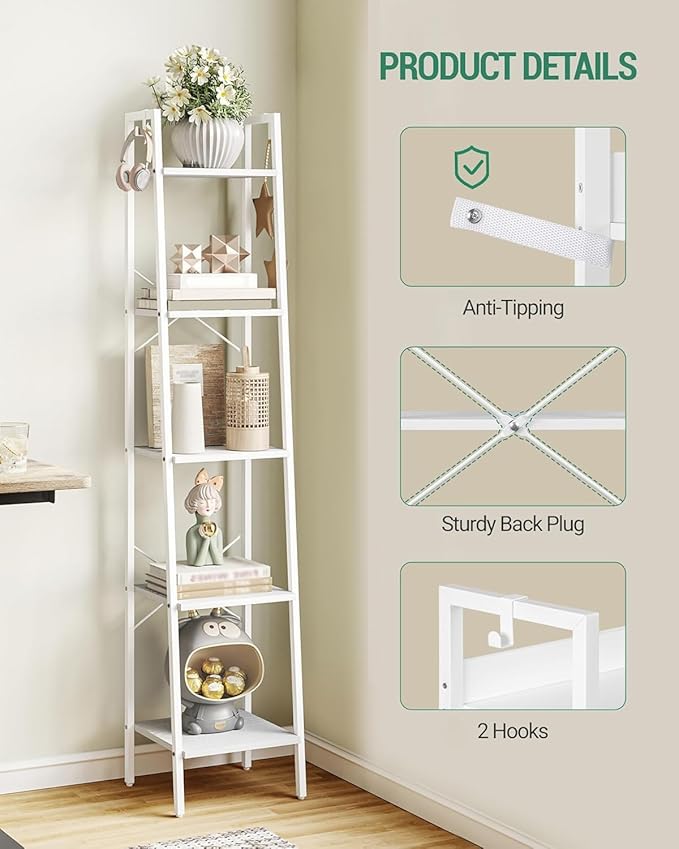 Hzuaneri Ladder Shelf, Bookshelf Bookcase, Freestanding Corner Storage Shelve - Image 3