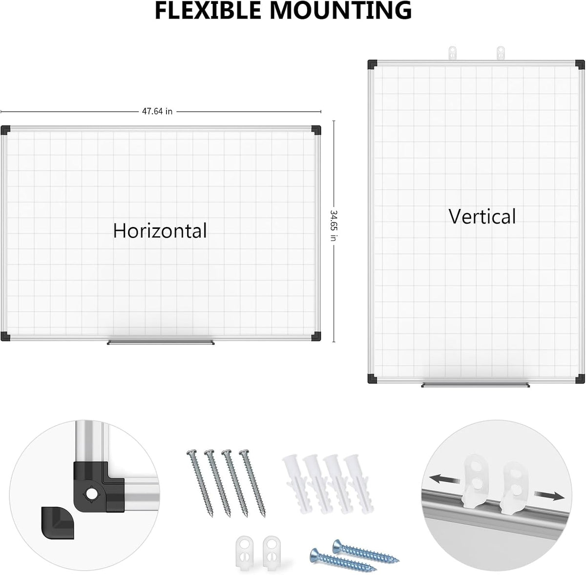 XBoard Magnetic Dry Erase Board with Grid Lines 48 x 36 Inches