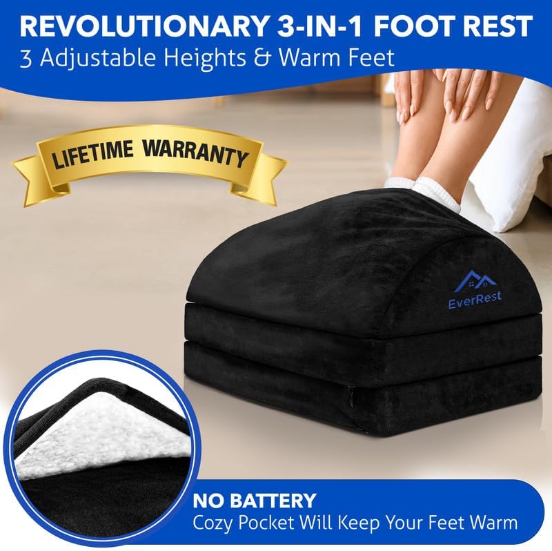 EverRest Under Desk Footrest for Office Use - Warmer Feet, 3 Adjustable Heigh...