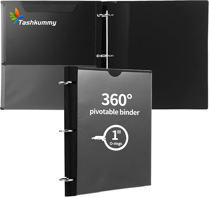 Tashkummy 360 Degree Pivotable Binder, Upgraded 3 Ring Binder 1 inch, Flexible by 360%C2%B0PivotableBinderNotebook