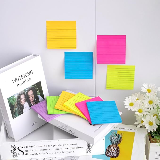 Lined Sticky Notes 4x4 in, 6 Bright Colors Self-Stick Note Pads, Strong Adhesive - Image 4