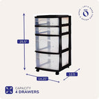 HOMZ Drawer Tower, 4-Tier Clear Plastic Storage Organizer Cart, and Office - Image 3