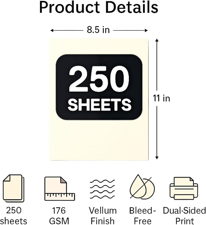 250 Sheets Cream Cardstock 8.5 x 11 Ivory Card Stock 65lb/176gsm Premium Off - Image 2