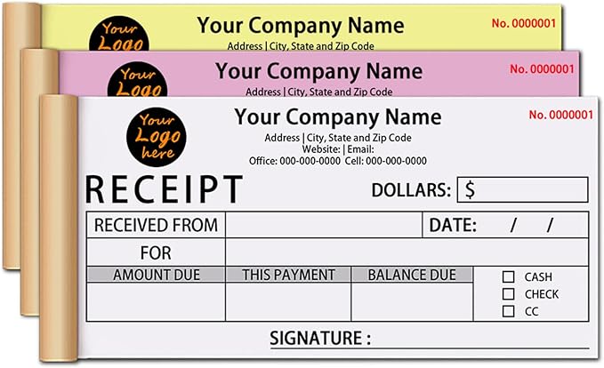 Custom Invoice Book in 3-Part /2-Part Receipt Book by Wasetell
