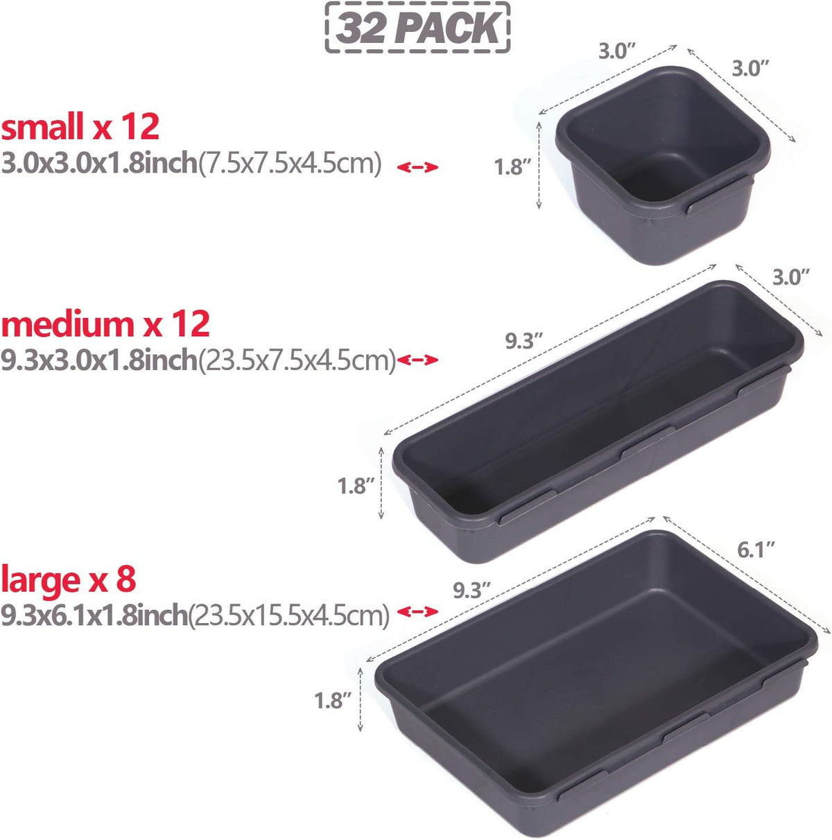 Set of 32 Interlocking Desk Drawer Organizer Tray Dividers Plastic Shallow Na...