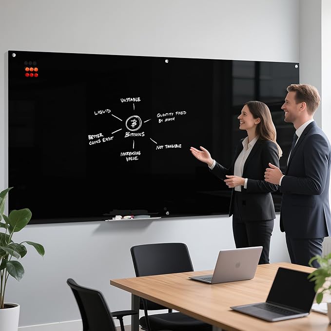 MaxGear Glass Whiteboard, Tempered Magnetic Dry Erase Board 96 x 48 Inch Black - Image 2