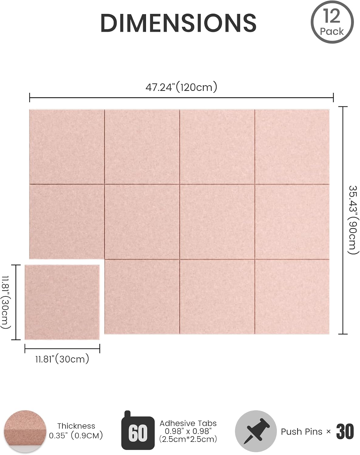 Bumusty 48" x 36" Large Cork Board Alternative, Pink
