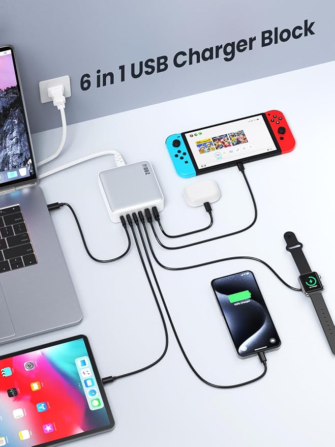 USB C Charger Block 200W GaN III 6 Port Fast Charging Station Hub, PD 65W USB C - Image 5