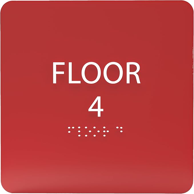 Red ADA Floor 4 Sign with Braille – Made from Durable Acrylic and Ready to Mount by ADACentralSigns