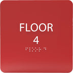 Red ADA Floor 4 Sign with Braille – Made from Durable Acrylic and Ready to Mount by ADACentralSigns
