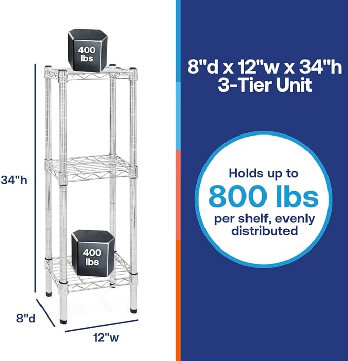 Shelving Inc. 8" d x 12" w Chrome Wire Shelving - Image 2